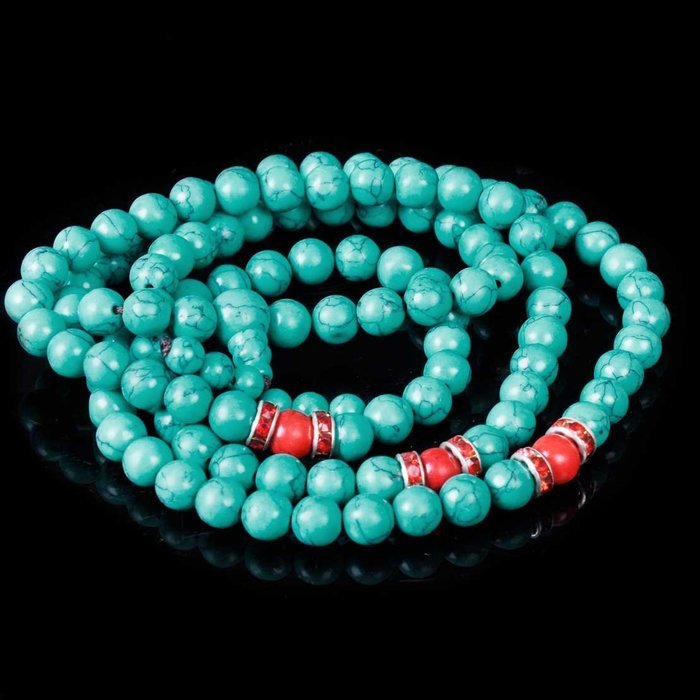 8mm China Tibetan Buddhist Turquoise Mala Prayer Bead N3