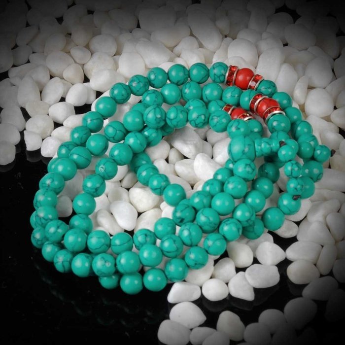 8mm China Tibetan Buddhist Turquoise Mala Prayer Bead N7