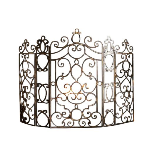 French Quarter Ornate Iron Scroll Fireplace Screen N2