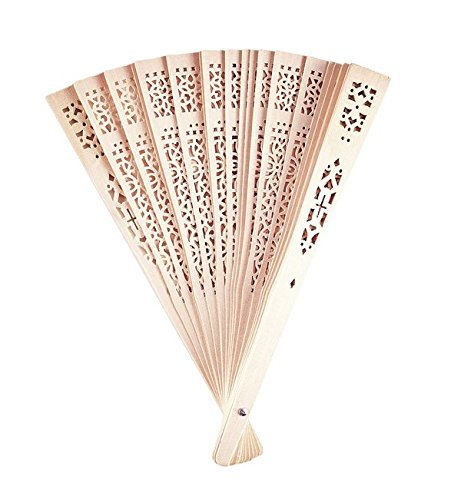 6MILES 24 Pcs Chinese Sandalwood Scented Wooden Openwork Personal Hand Held Folding Fans for Wedding Decoration... N7