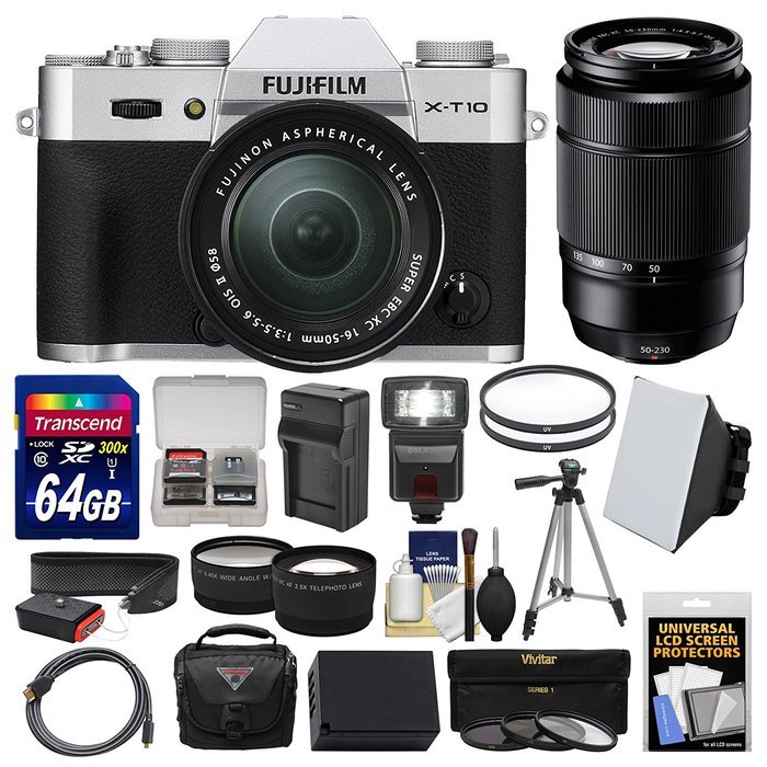 Fujifilm X-T10 Digital Camera & 16-50mm II XC Lens (Black) with 64GB Card + Case + Flash + Battery & Charger +... N2