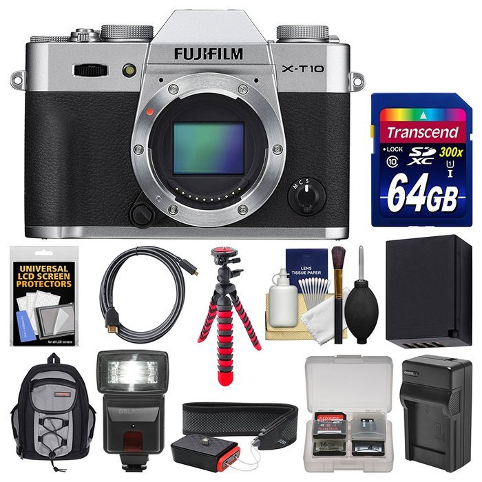 Fujifilm X-T10 Digital Camera & 16-50mm II XC Lens (Black) with 64GB Card + Case + Flash + Battery & Charger +... N3