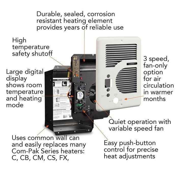 Electric Fan Wall Mounted Heater Thermostat Indoor Warm 1600 Watt 5459 BTU 275 SQ FT NEW N6