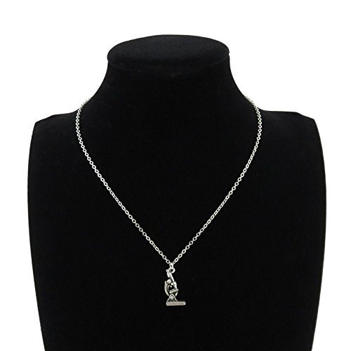 Silver Alloy Science Microscope Pendant Short Chain Collar Necklace 18" Retro N2