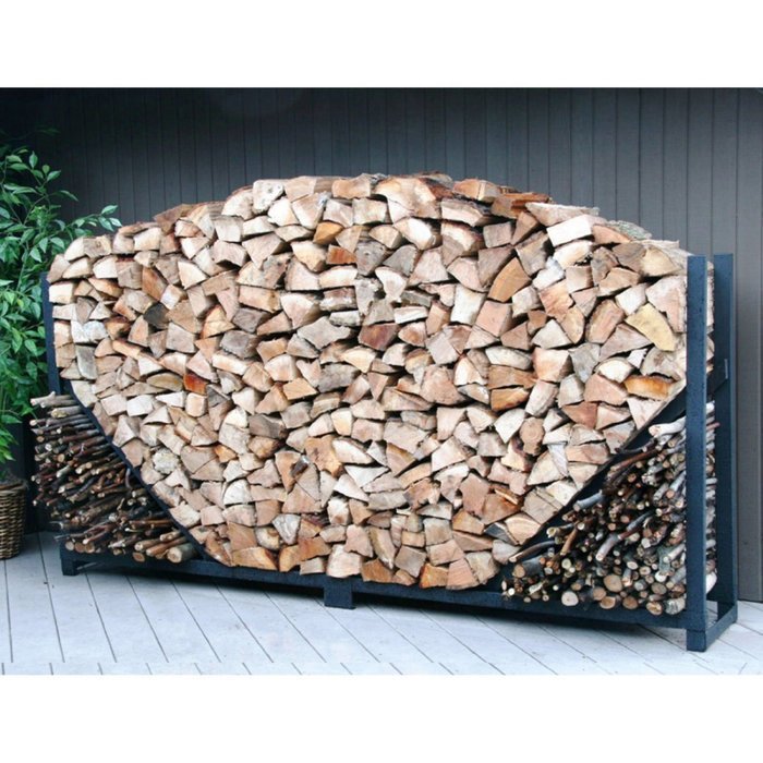 ShelterIt Straight Firewood Log Rack with Kindling Wood Holder and Waterproof Cover, 8', Black