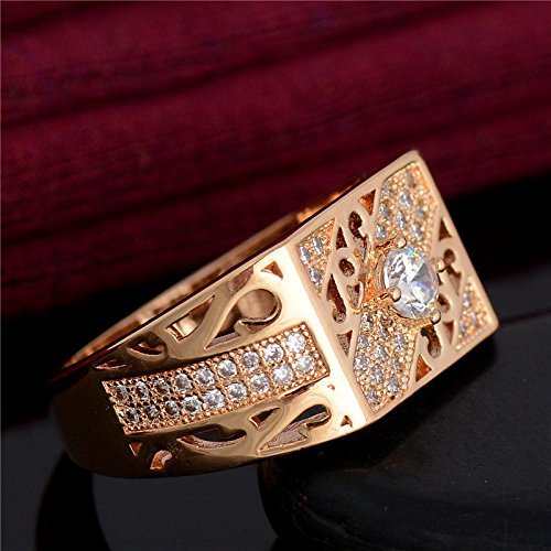 Fashion Noble 1pc 18K Gold Filled Cubic Zirconia Men's Women Ring size9-11 (10) N4