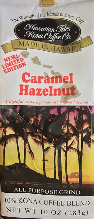 Hawaiian Isles Kona Coffee Co. Caramel Hazelnut Coffee 10 oz. Ground