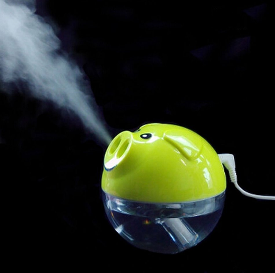RipaFire&reg; 200ML Super Cute Pig Shape Ultrasonic Humidifier USB Air Purifier for Office Home Car (Green)