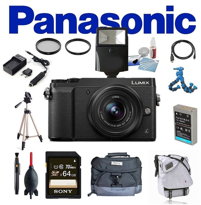 Panasonic Lumix DMC-GX85 with 12-32mm Lens (Black) w/ Sony 64GB + Flash + Tripod + Flexpod + Case + Filters +...