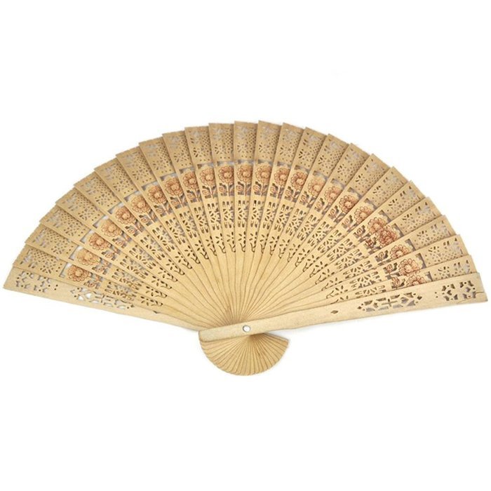 JETTINGBUY Chinese Carved Hand Folding Fan Wooden Printing