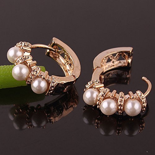 Pearl Round 14K Gold(not real) plated Hoop Earrings For Women Fashion Jewelry N3