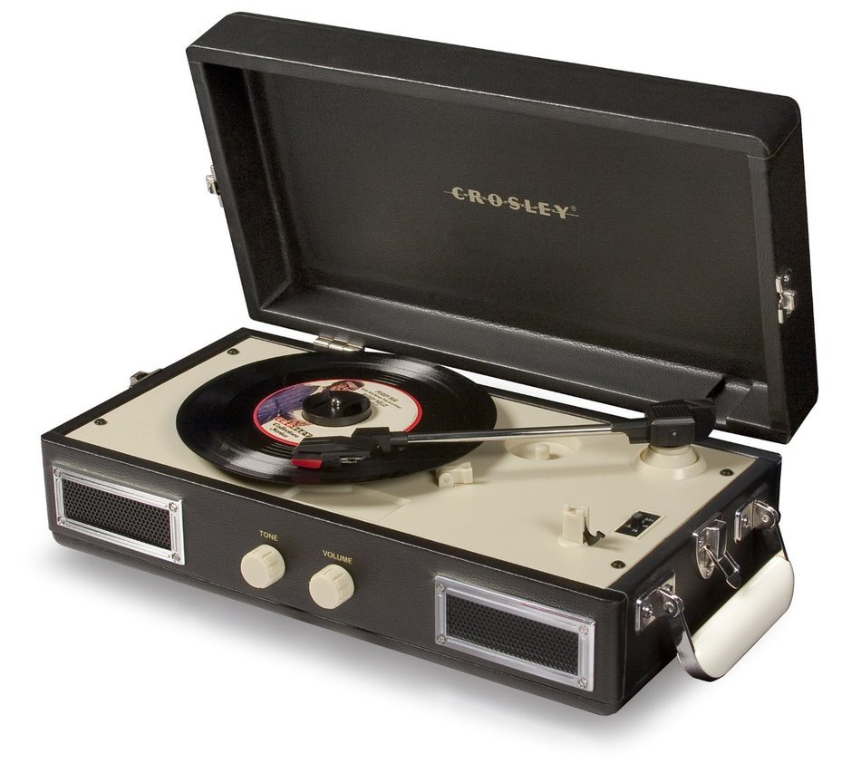Crosley CR40-BK Mini Turntable with Full-Range Stereo Speakers, Black & Cream