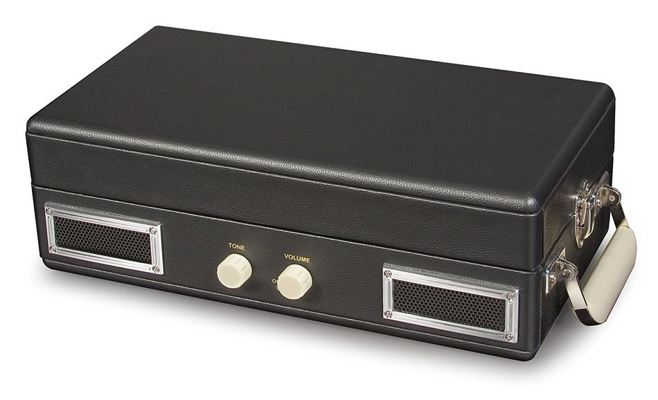 Crosley CR40-BK Mini Turntable with Full-Range Stereo Speakers, Black & Cream N2