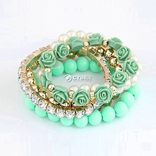 Mix Flower Beads Stretch Bracelet Temperament Alloy Resin Rhinestone Bangle DZ88 N2