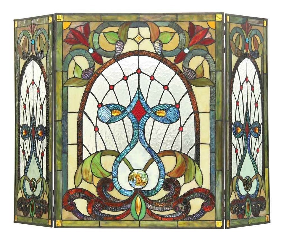 RUBY, Tiffany-glass Victorian 3pcs Folding Fireplace Screen 44x28