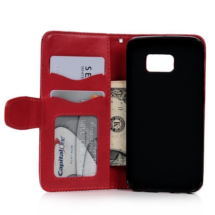S6 Edge Case,Samsung Galaxy S6 Edge Case - Wallet Embossed Totem Flower Premuim PU Leather Snug Fit Soft TPU Inner... N5