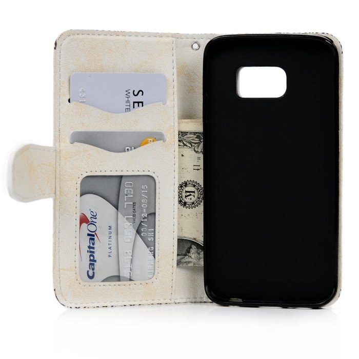 S6 Edge Case,Samsung Galaxy S6 Edge Case - Wallet Embossed Totem Flower Premuim PU Leather Snug Fit Soft TPU Inner... N8