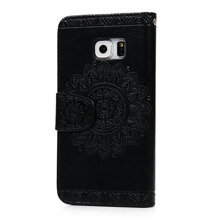 S6 Edge Case,Samsung Galaxy S6 Edge Case - Wallet Embossed Totem Flower Premuim PU Leather Snug Fit Soft TPU Inner... N9