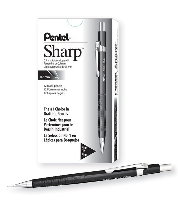 Pentel Sharp Automatic Pencil, 0.9mm Lead Size, Yellow Barrel, Box of 12 (P209G) N5