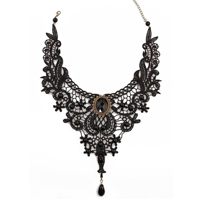 Black Lace Necklace Earrings Set,JoyTong Lace Pendant Choker and Eardrop Red