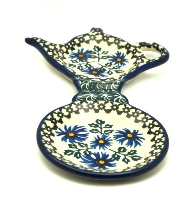 Polish Pottery Tea Bag & Mug Holder - Blue Chicory