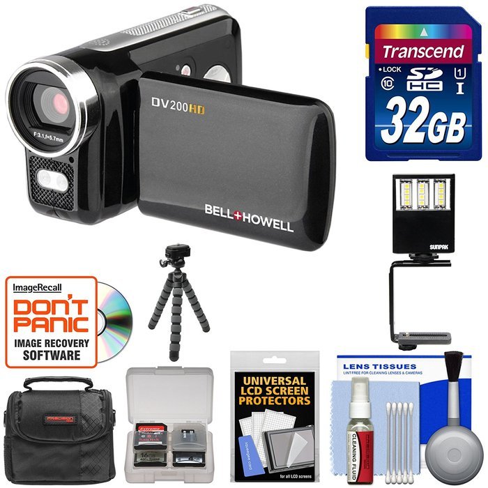 Bell & Howell DV200HD HD Video Camera Camcorder with Built-in Video Light 32GB Card + Video Light + Tripod + Case...