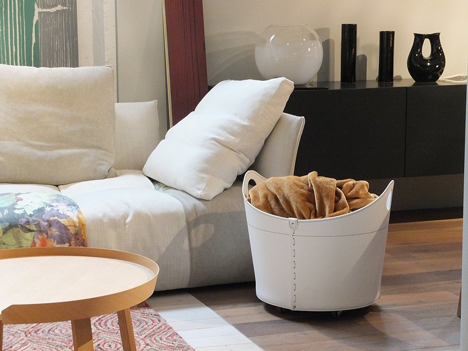 CADIN: Firewood Basket in leather Anthracite Grey color, firewood storage, firewood logs, firewood holder, firewood...
