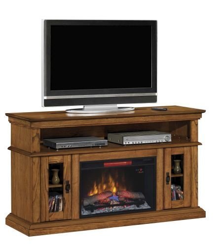 Brookfield TV Stand w/ 26" Contemporary Elec. Fireplace, Premium Oak