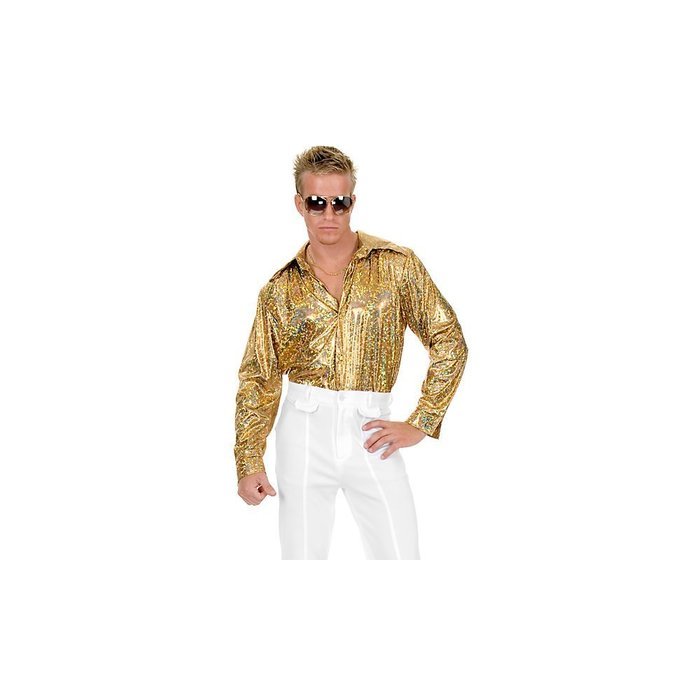 Charades Costumes CH01166P-1X Mens Plus Size Disco Gold Glitter Shirt Size 1X N2