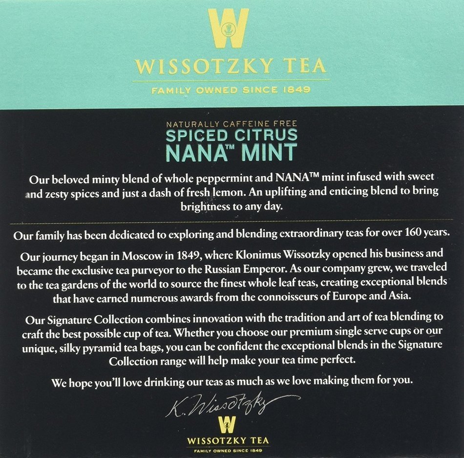 Wissotzky Tea Spiced Citrus Nana Mint Herbal Single Serve Cups for Keurig K Cups, 12 Count N57