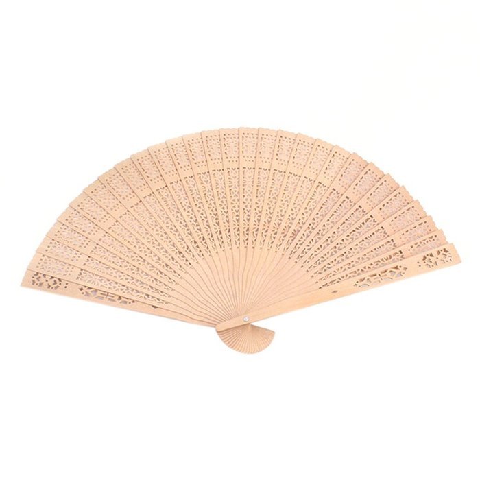 JETTINGBUY Chinese Carved Hand Folding Fan Wooden Printing N2