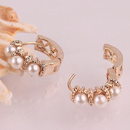 Pearl Round 14K Gold(not real) plated Hoop Earrings For Women Fashion Jewelry N4