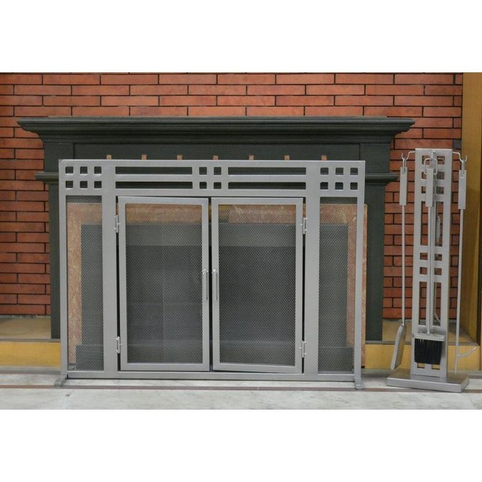 Layton Pewter Single-Panel Fireplace Screen Pewter Powder Coated Finish N2