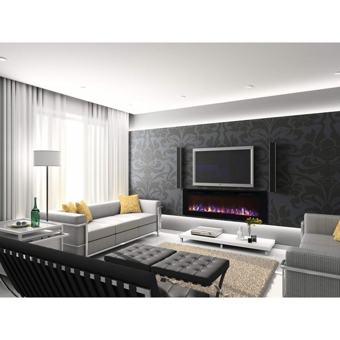 Moda Flame 50 Inch Bliss Crystal Recessed Touch Screen Multi-Color Wall Mounted Electric Fireplace N2