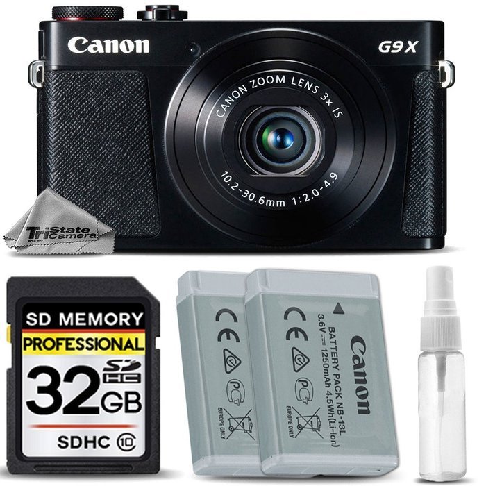 Canon PowerShot G9 X Digital Camera (Black) + Backup Battery + 32GB Class 10 Memory Card + Deluxe Cleaning Kit... N2
