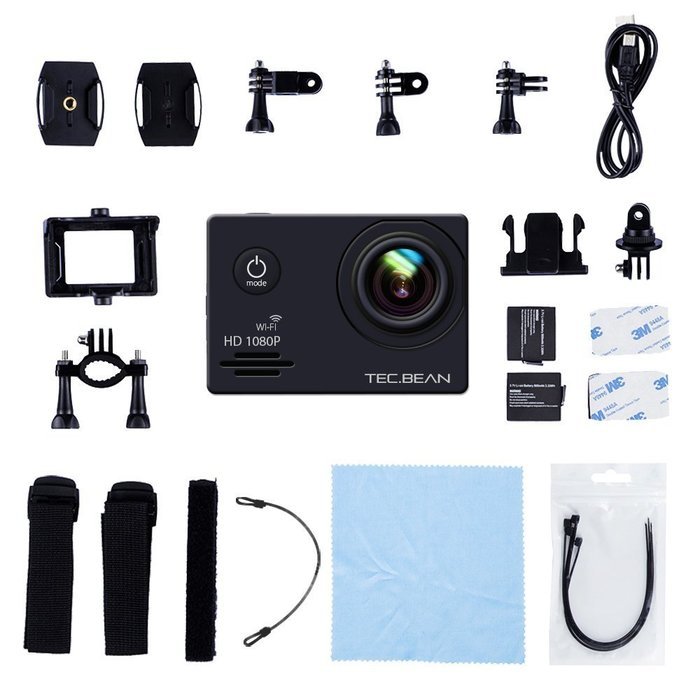 TEC.BEAN EX5000 2.0inch 14MP WIFI Waterproof Action Camera Kit with Accessories (17 Items) - White N2