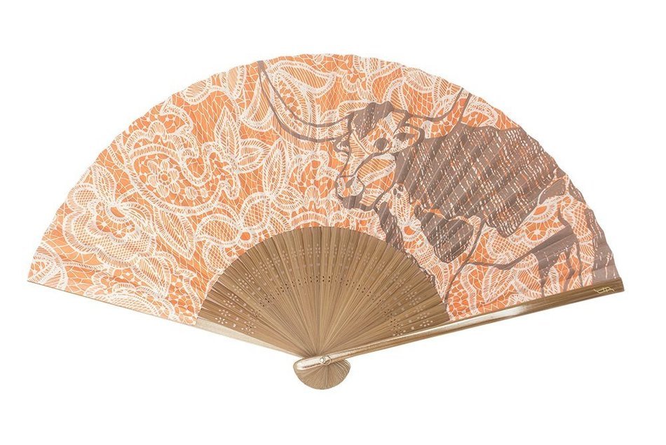 Fine & Folded Folding Hand Fan - Longhorn & Lace with Beautiful Magnetic Carrying Case N3