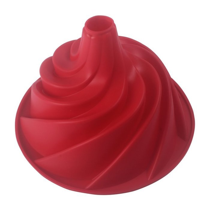 E_Global Red Large Spiral shape Bundt Cake Pan Bread Chocolate Bakeware Silicone Mold N2