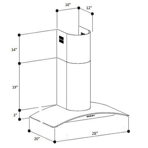 Range Hood Wall Mount Curved Tinted Glass Stainless Steel KA-148-28" NT AIR. Made in Italy.