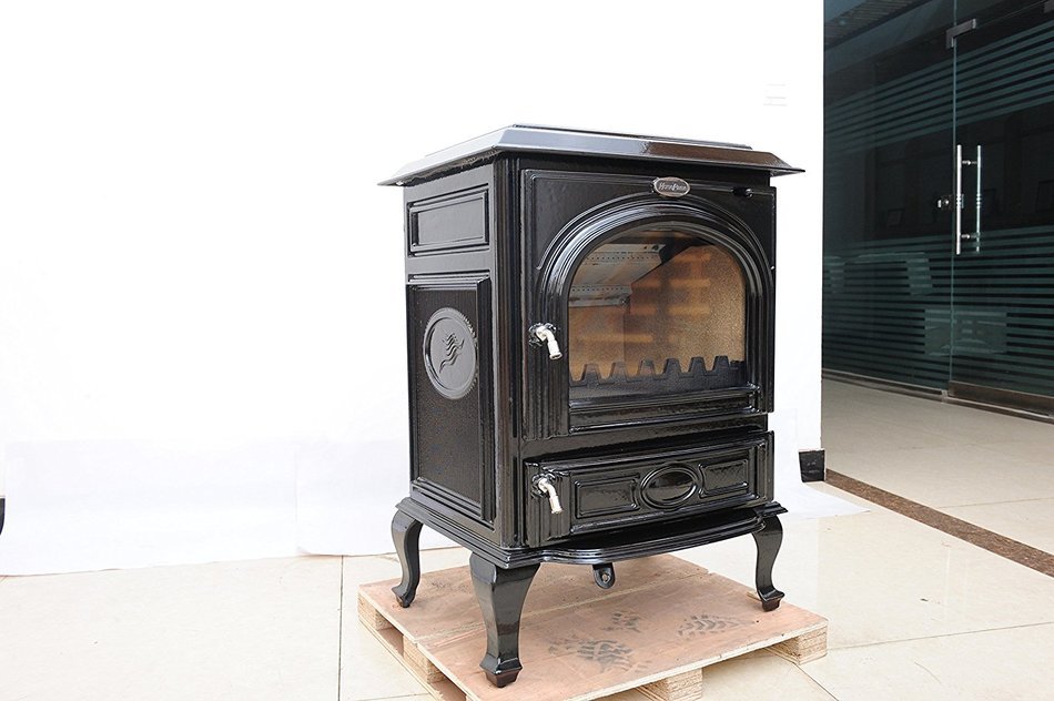 HorseFlame Cast Iron Freestanding Wood Burning Stove HF717UAE Enamel Black N3