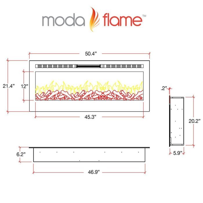 Moda Flame 50 Inch Bliss Crystal Recessed Touch Screen Multi-Color Wall Mounted Electric Fireplace N3