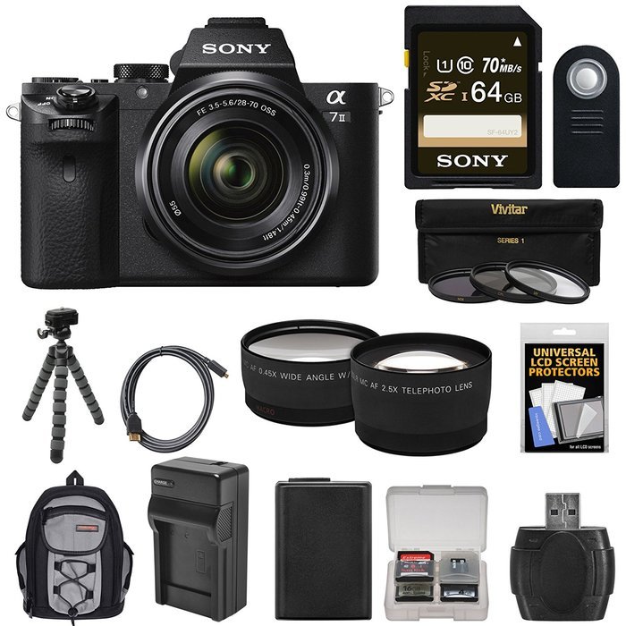 Sony Alpha A7 II Digital Camera Body with FE 24-240mm Lens + 64GB Card + Battery + Charger + Backpack + Tripod...