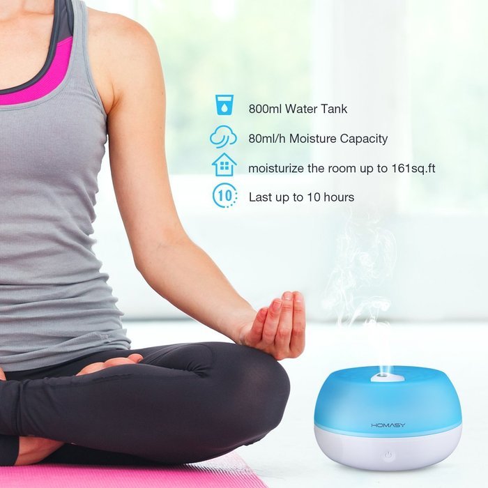 Homasy 800ml Ultrasonic Cool Mist Humidifier, One Touch Button Control ...