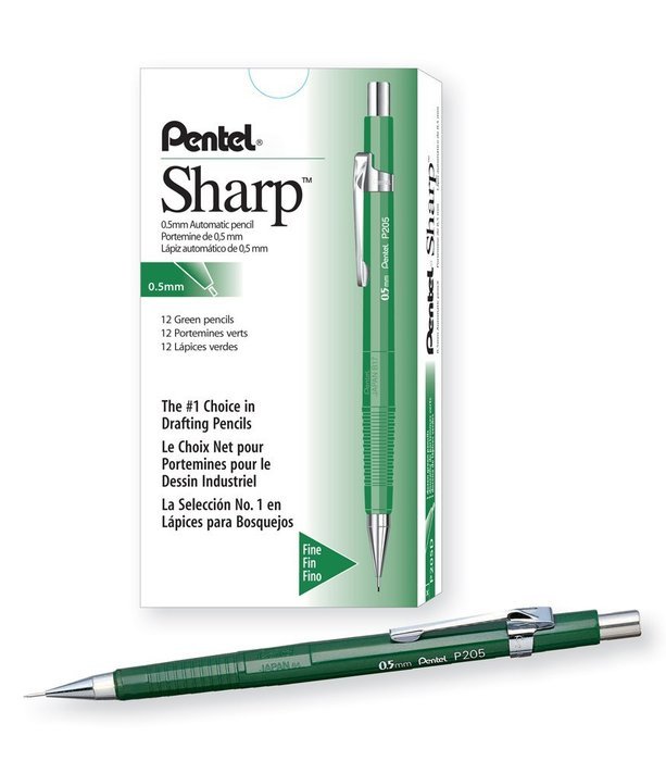 Pentel Sharp Automatic Pencil, 0.9mm Lead Size, Yellow Barrel, Box of 12 (P209G) N7