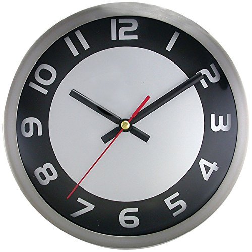 New TIMEKEEPER 2253SB 9" Brushed Metal Round Wall Clock (Black/Silver Face)