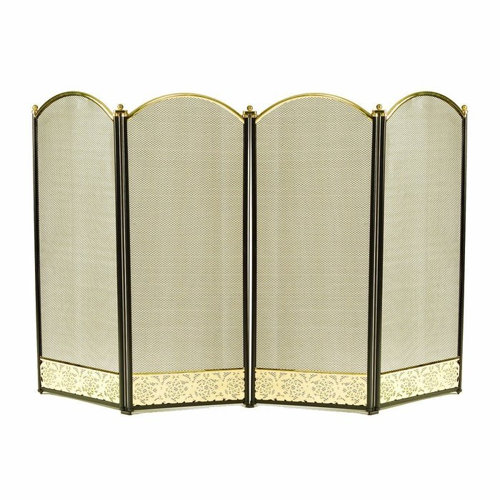Panacea Products 15908 4-Panel Fireplace Screen with Filigree, Black and Polished Brass