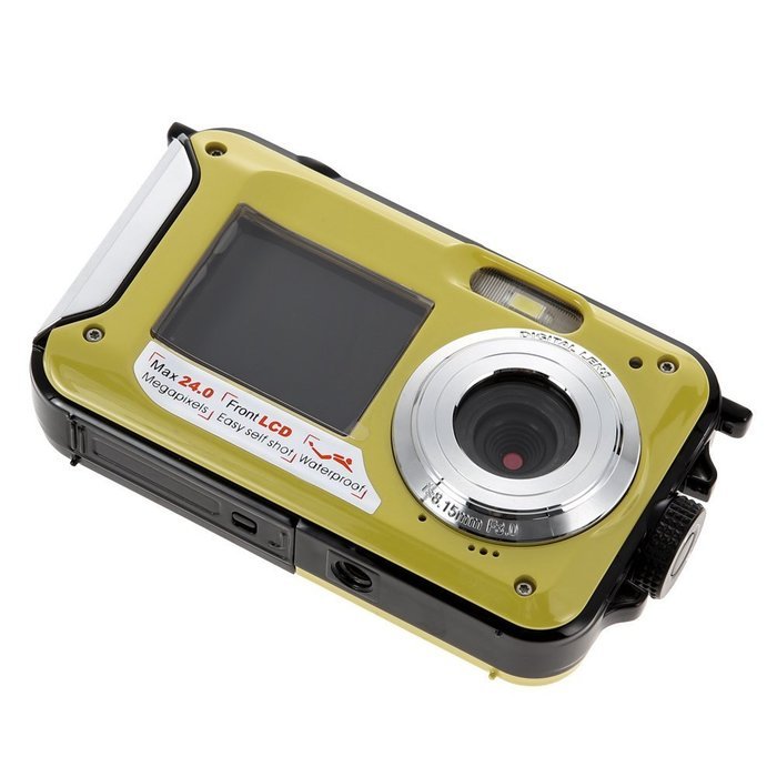 Chinatera Double Screens HD 24MP Waterproof LCD Digital Video Camera 1080P DV 16x Digital Zoom Yellow N2