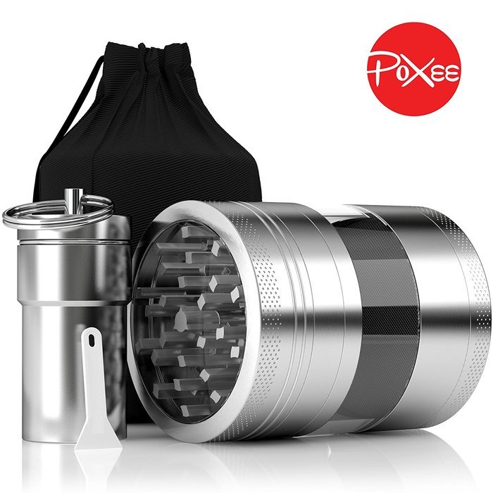 Weed, Herb and Tobacco Grinder - 4 Piece Aluminum Spice Crusher with Carrying Bag & Container - 3.25&rdquo; - Blue -... N8