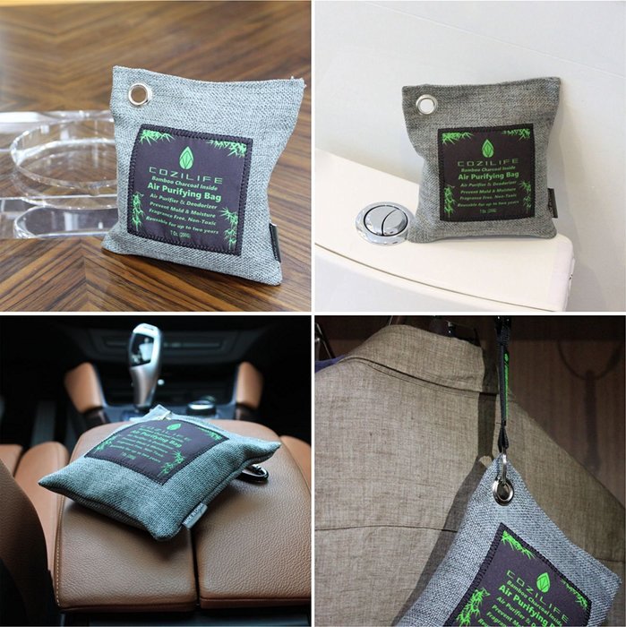 Cozilife Air Purifying Bag. 200g&times;2 Gift Box Packing. Activated Moso Bamboo Charcoal Inside. 2 Hanging Accessories... N2