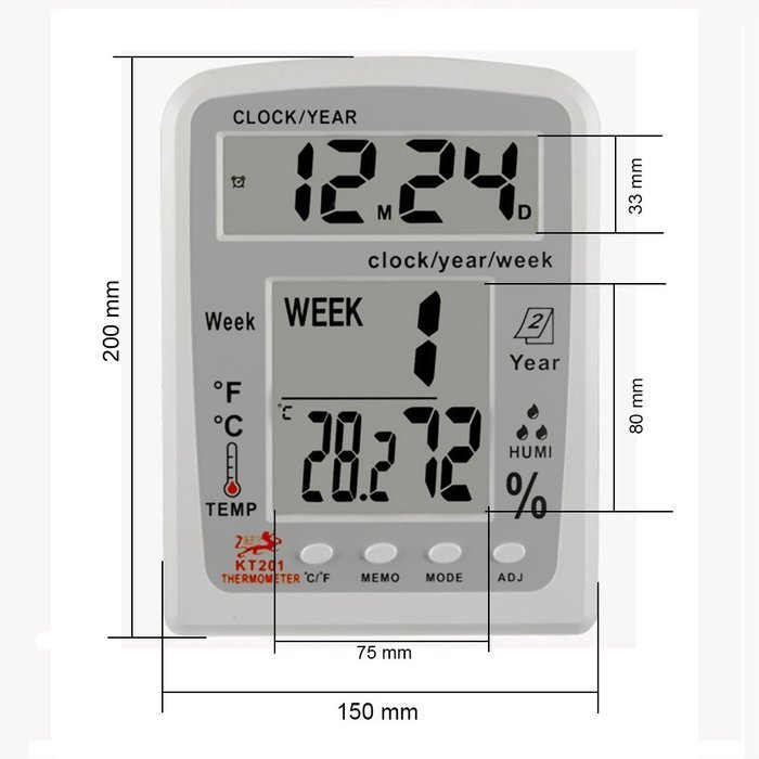 Momoday KT201 Multi-Function Big Screen Digital Clock/Week Temperature / Humidity Thermo-Humidity Meter with Alarm... N4